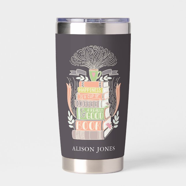 Books and Coffee Lover Personalized Insulated Tumbler (Back)