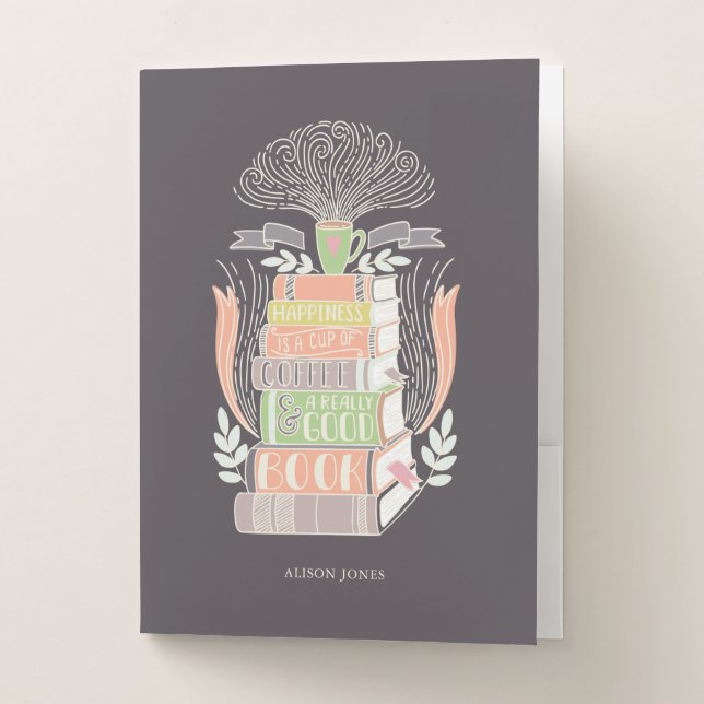 Books and Coffee Lover Personalized Pocket Folder (Front)