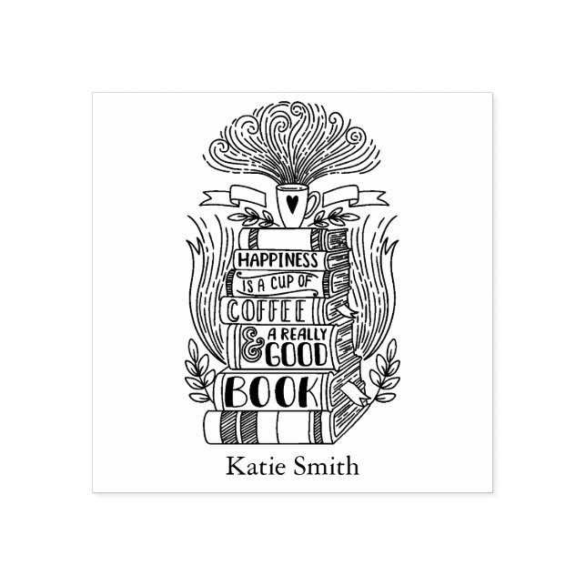 Books and Coffee Lover Personalized Rubber Stamp (Imprint)