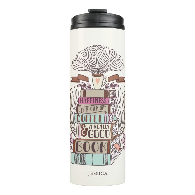 Books and Coffee Lover Personalized Thermal Tumbler (Front)