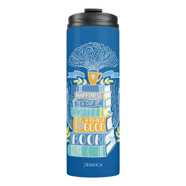 Books and Coffee Lover Personalized Thermal Tumbler (Front)