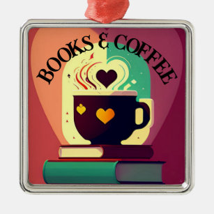 Books And Coffee Metal Ornament