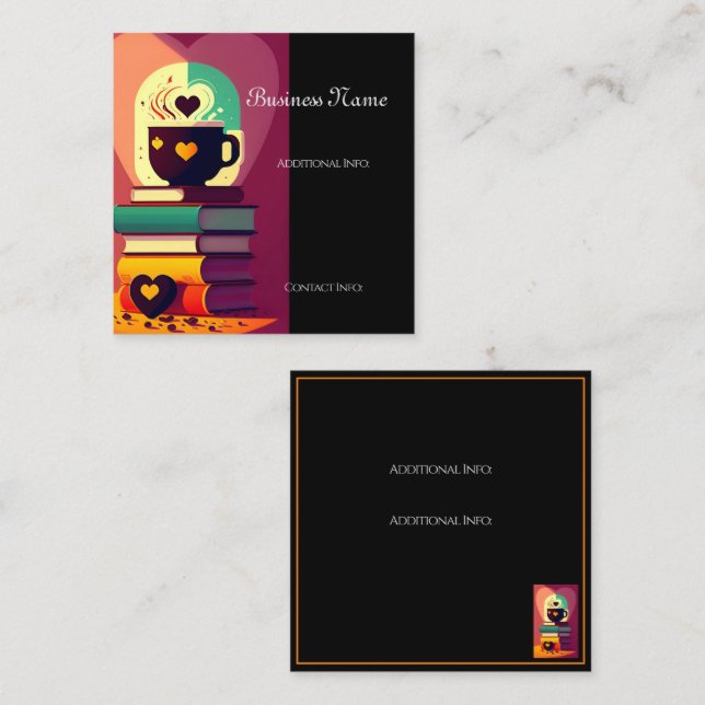 Books And Coffee Square Business Card (Front/Back)