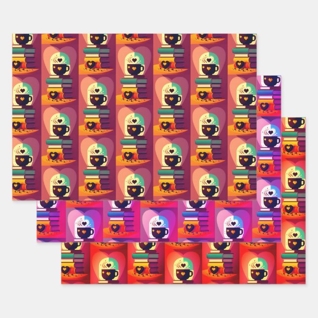 Books And Coffee Wrapping Paper Sheets (Set)