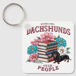 Books and Dachshunds Over People Floral Book Lover Keychain