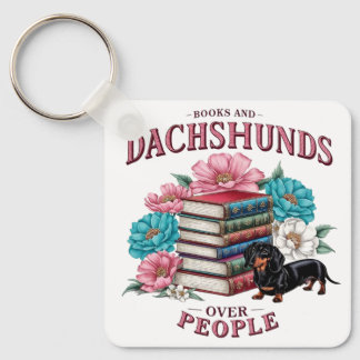 Books and Dachshunds Over People Floral Book Lover Keychain