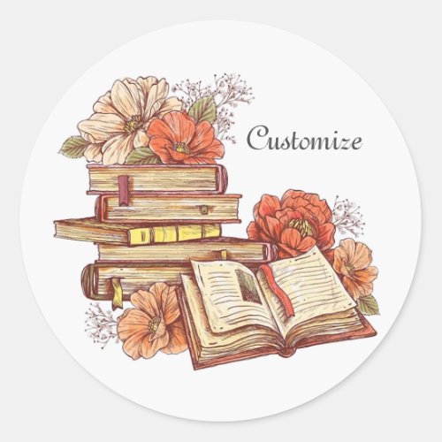 Books And Flowers Classic Round Sticker