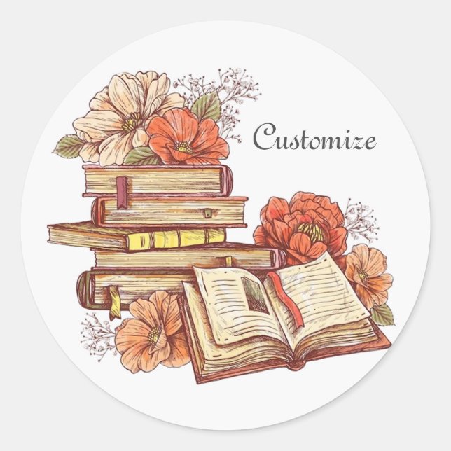 Books And Flowers Classic Round Sticker (Front)