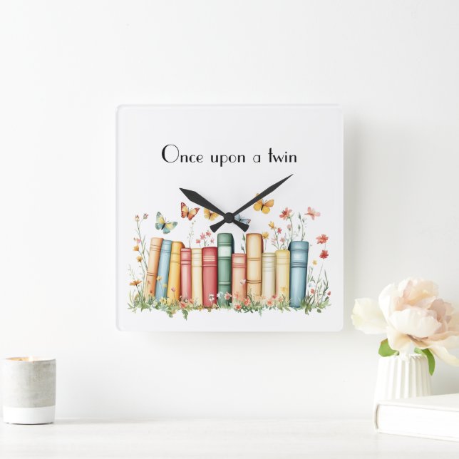 Books and Flowers Square Wall Clock (Home)