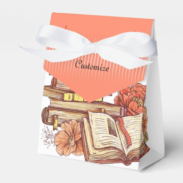 Books And Flowers Tent Favor Boxes (Front Side)