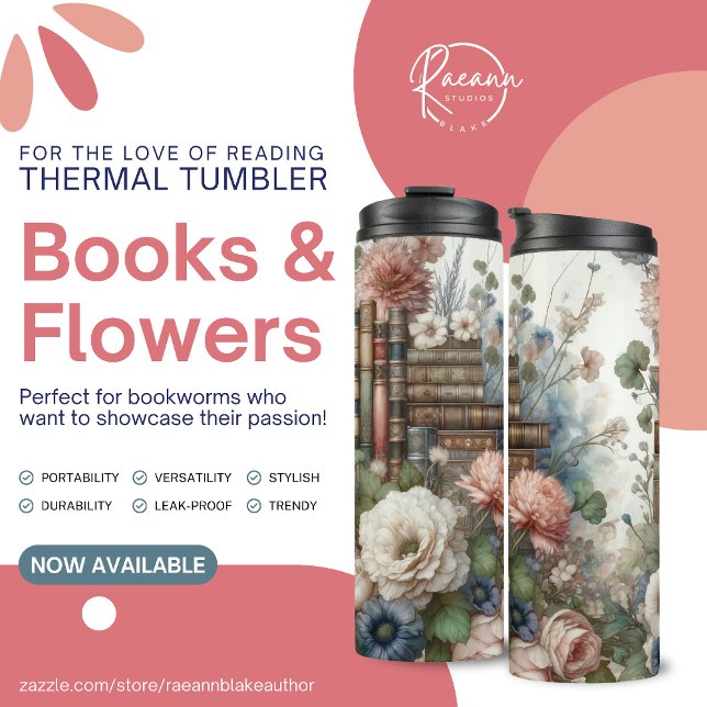 Books and Flowers Thermal Tumbler (Creator Uploaded)