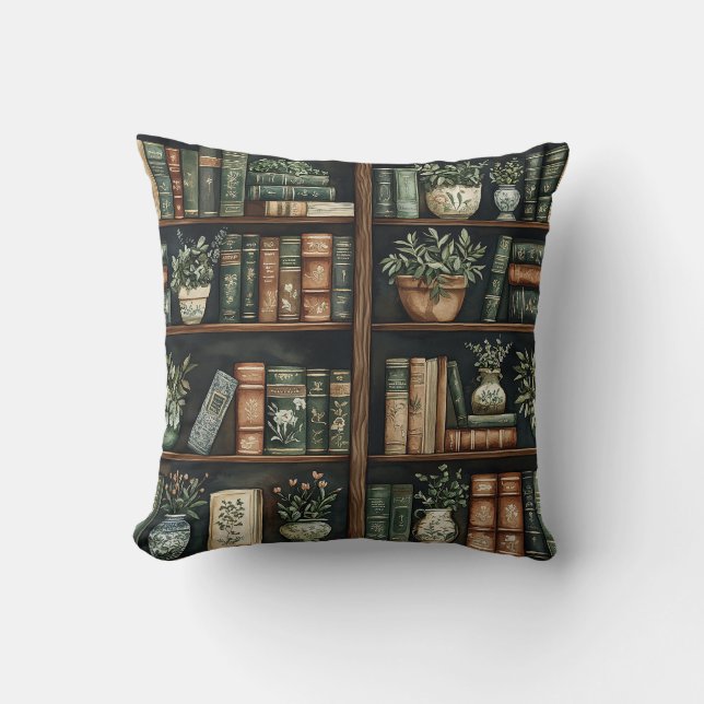 Books and Flowers Throw Pillow (Front)