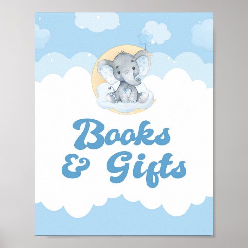 Books and Gift Blue Elephant Boy Baby Shower Sign