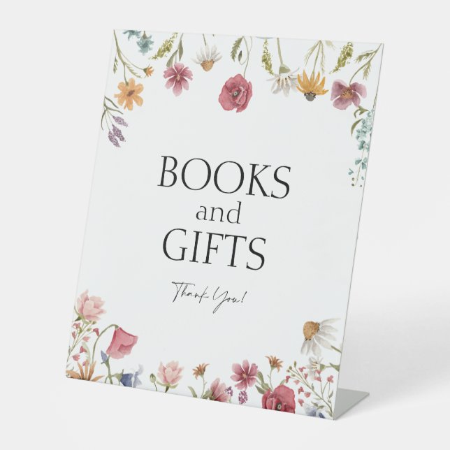 Books And Gifts Baby Shower Sign Floral (Front)