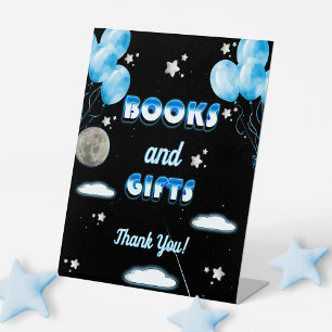 Books and Gifts Blue Balloons Galaxy Baby Shower Pedestal Sign