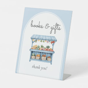 Books and Gifts Blue Farmers Market Baby Shower Pedestal Sign
