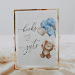 Books and Gifts Blue Teddy Bear Baby Shower Sign<br><div class="desc">Books and Gifts sign featuring a teddy bear holding blue balloons. Matching collection in the Adore Paper Co. Zazzle shop.</div>