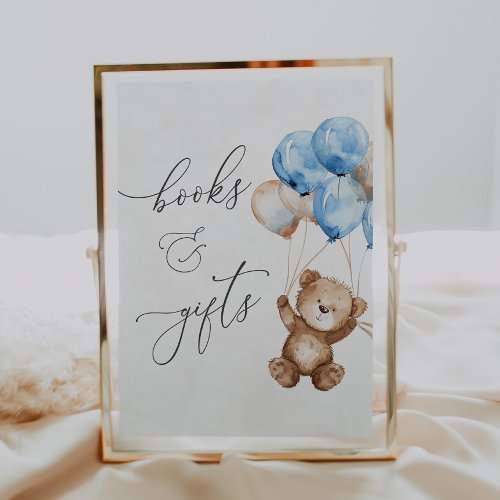 Books and Gifts Blue Teddy Bear Baby Shower Sign