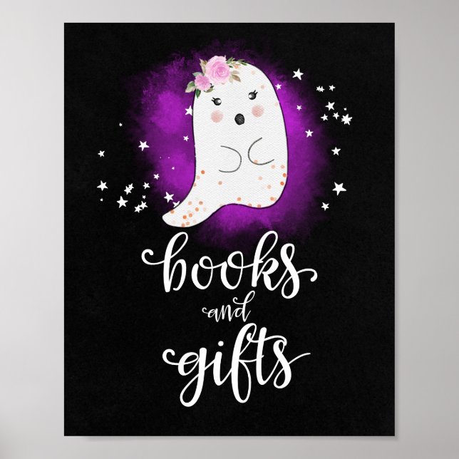 Books and Gifts Halloween Baby Shower Sign (Front)