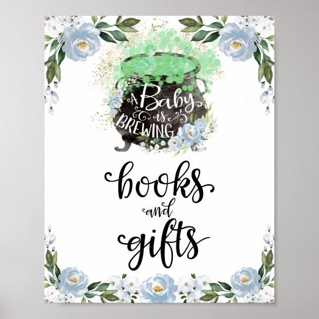 Books and Gifts Halloween Boy Baby Shower Sign (Front)