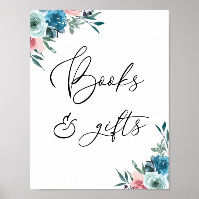 Books and Gifts Pink and Blue Floral Sign (Front)