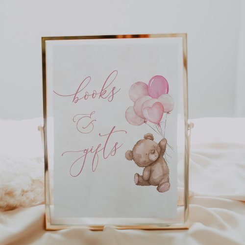 Books and Gifts Pink Teddy Bear Baby Shower Sign