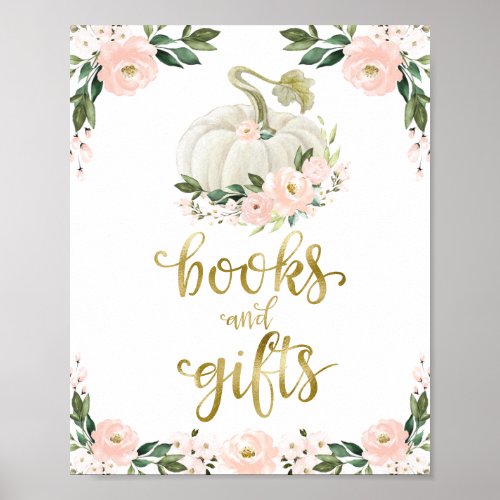 Books and Gifts Pumpkin Floral Baby Shower Sign