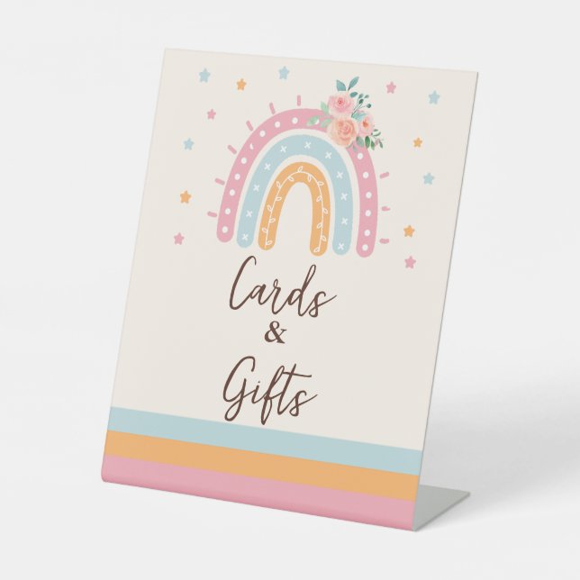 Books and Gifts Rainbow Baby Shower Pink Pedestal  Pedestal Sign (Front)