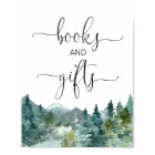 Books and gifts rustic mountains forest trees sign