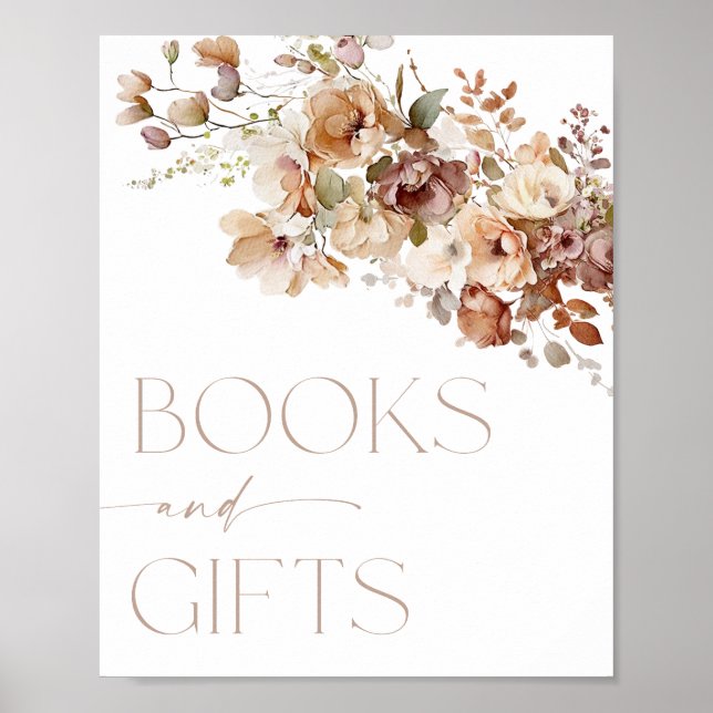 Books and gifts sign boho fall autumn floral (Front)