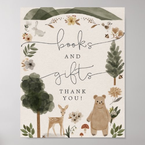 Books And Gifts Sign Boho Woodland Baby Shower