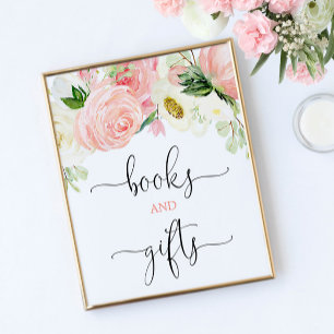 Books and gifts sign pink gold elegant floral