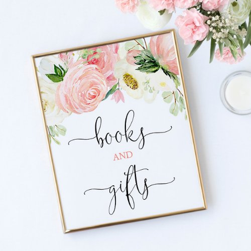 Books and gifts sign pink gold elegant floral