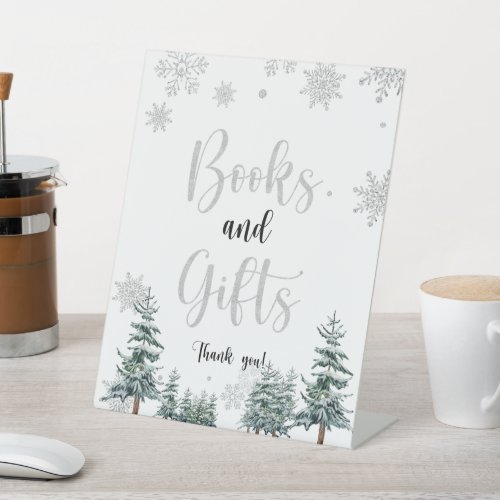 Books and Gifts sign winter silver glitter sign