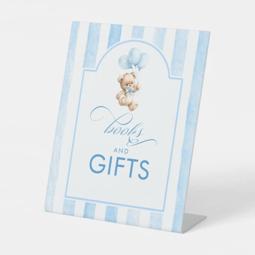 Books and Gifts Teddy Bear Blue Baby Shower Pedestal Sign