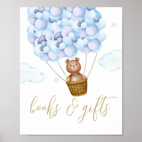 Books And Gifts Teddy Bear Blue Baby Shower Sign