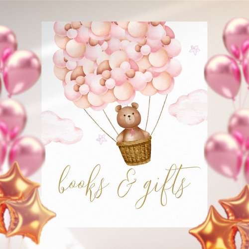 Books And Gifts Teddy Bear Pink Baby Shower Sign