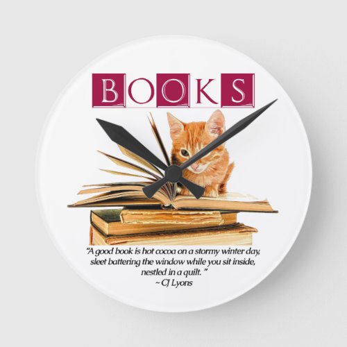 Books and Kitten Wall Clock