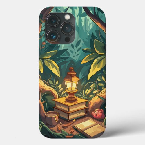 Books and Lamp in the Forest Painting iPhone Case