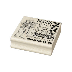Books and Old Man Rubber Art Stamp