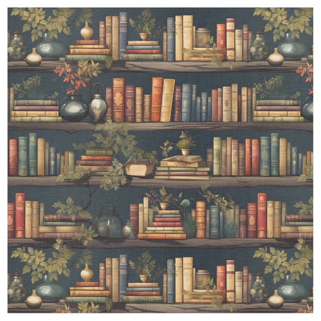 Books And Plants Fabric (Close Up)