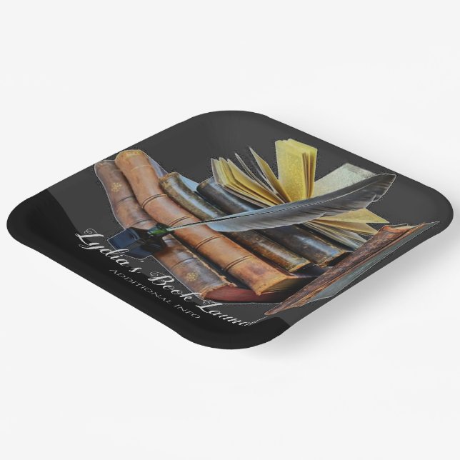 Books And Quill Square Paper Plates (Angled)