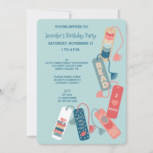 Books and Reading Themed Birthday Party Invitation