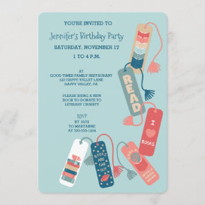 Books and Reading Themed Birthday Party Invitation
