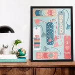 Books and Reading Themed Bookmarks Illustrated Poster<br><div class="desc">Add a fun touch to library or book nook decor with this poster which features illustrations of bookmarks in shades of coral,  teal blue,  tan and sage green against a light mint green background.</div>