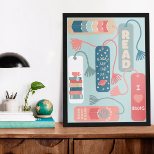 Books and Reading Themed Bookmarks Illustrated Poster