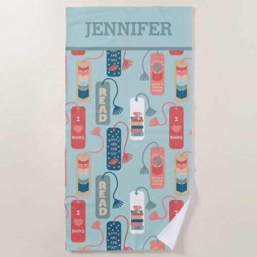 Books and Reading Themed Bookmarks Patterned Beach Towel