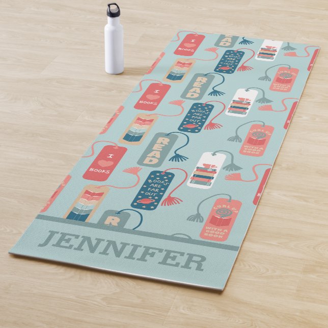 Books and Reading Themed Bookmarks Patterned Yoga Mat (In Situ)