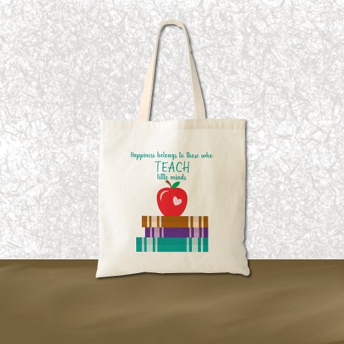 Books and red apple teacher tote bag