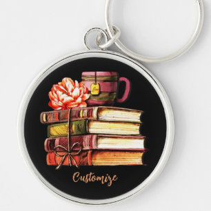 Books And Tea Black Keychain